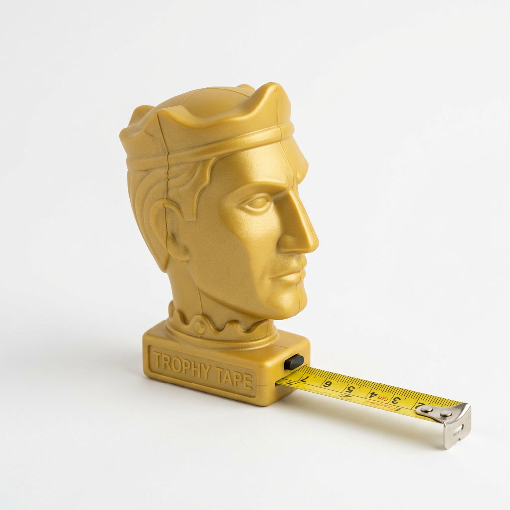 Series Trophy Edition — a tape measure shaped like a plastic trophy head